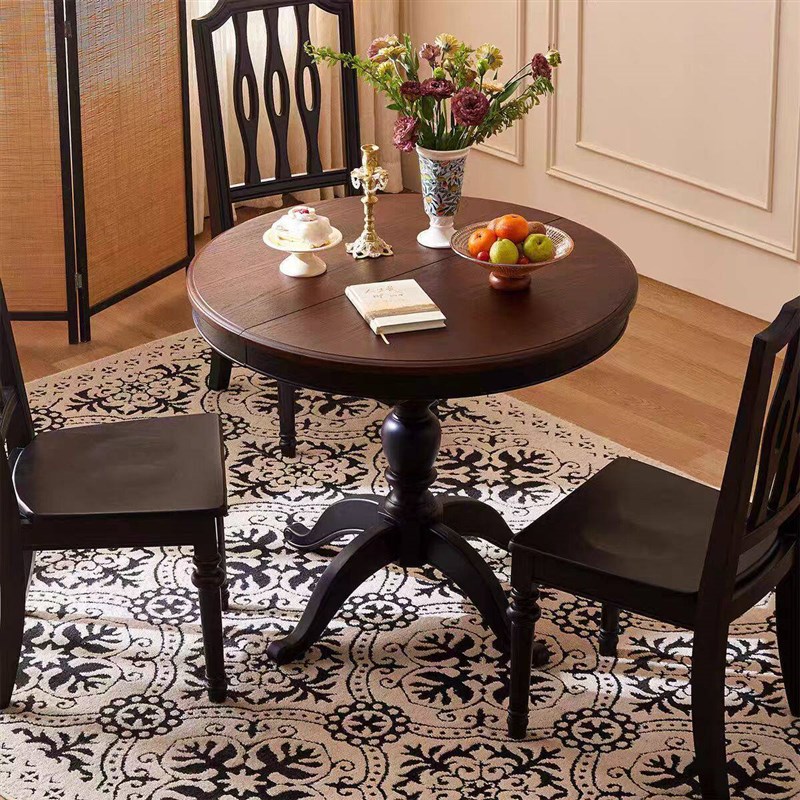 American retro small round table, café atmosphere round table, light luxury dining chairs, simple small apartment folding dining table set