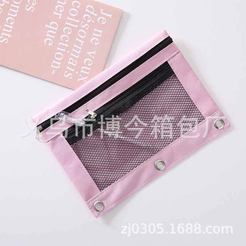 双拉链三孔笔袋透明PVC可拆卸B5活页夹办公文件袋15色可选厂家批|undefined