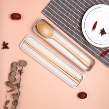 日式木餐具二件套 楠木大漆木勺木筷儿童学生单人旅行便携餐具