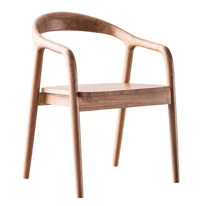 Silla de comedor de madera maciza de segunda mano, silla de comedor sencilla de madera maciza, silla con respaldo de ocio, silla nórdica con reposabrazos, silla Shumeite