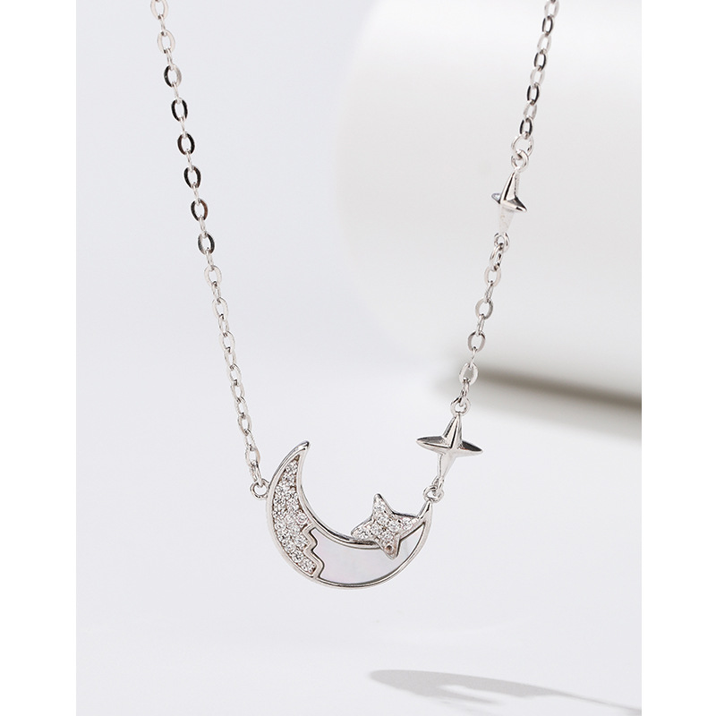 Blanco fritillary diamante estrella Luna Collar para mujer 925 plata esterlina nicho avanzado diseño sentido 2024 nuevo todo partido clavícula cadena