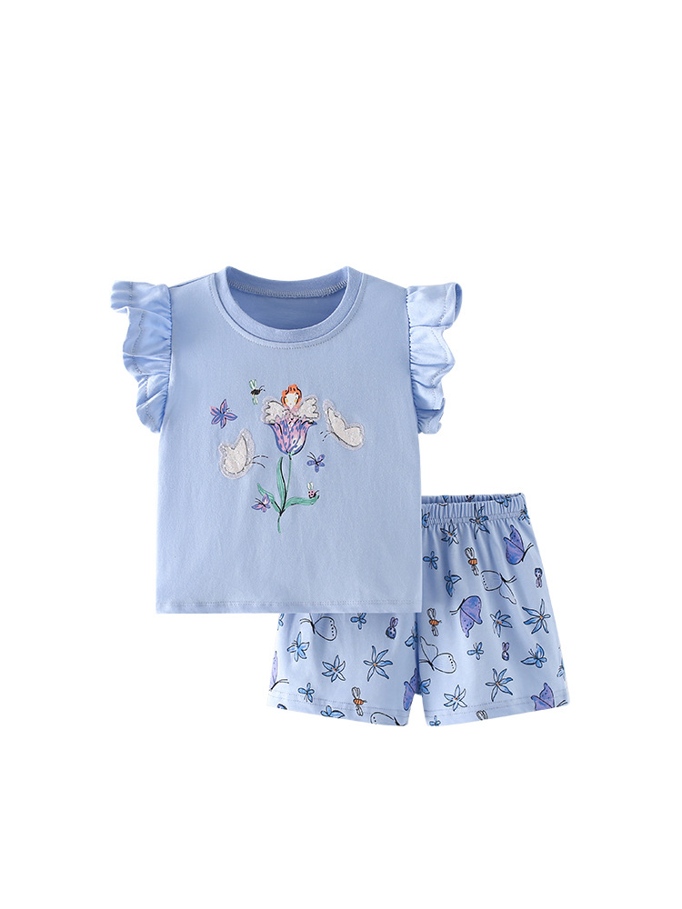 Trajes de niñas malwee transfronterizos de verano nuevos niños europeos y estadounidenses de cuello redondo de manga corta de dos piezas para niñas
