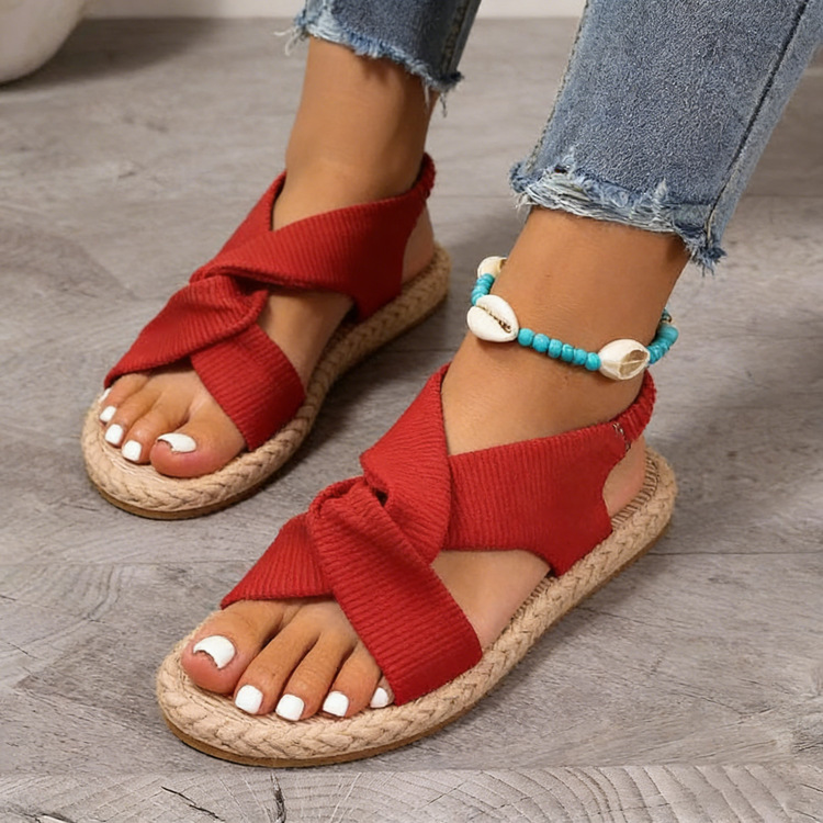 Sandalias Planas Cruzadas de Yute Talla Grande Lino y Caucho Antiolor para Verano image 28