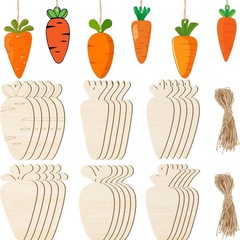 36 pieces of unfinished Easter wooden carrot blank hanging ornaments with holes and rope tags for Easter decoration
