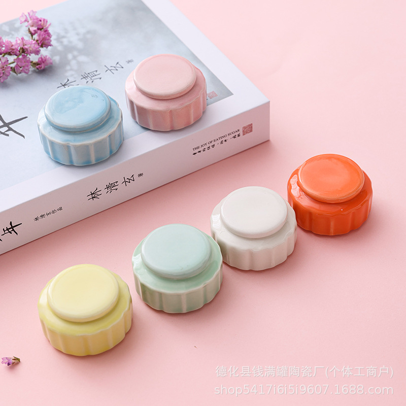 陶瓷茶叶罐香膏罐罐储物罐迷你胭脂盒小瓷瓶便携口红小罐简约风
