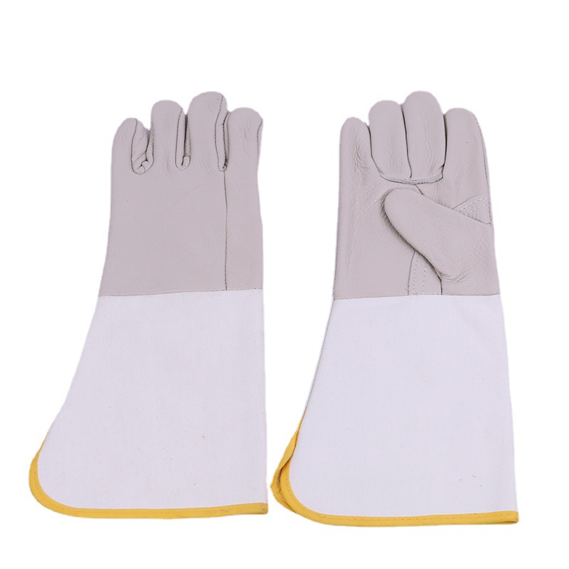 东铁一层浅色帆布袖加掌加边条手套 DT-021长款电焊手套