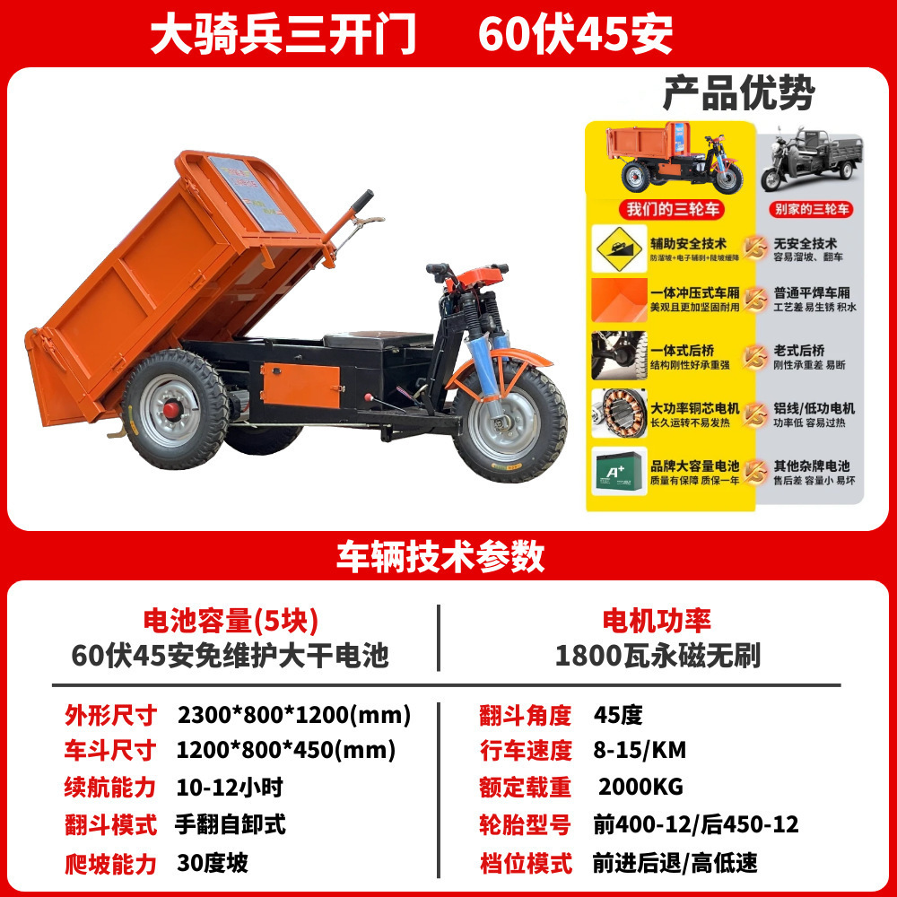 ingeniería eléctrica auto-dump triciclo de construcción de ladrillo de mortero de concreto camión de cemento de cultivo de estiércol camión de volcado