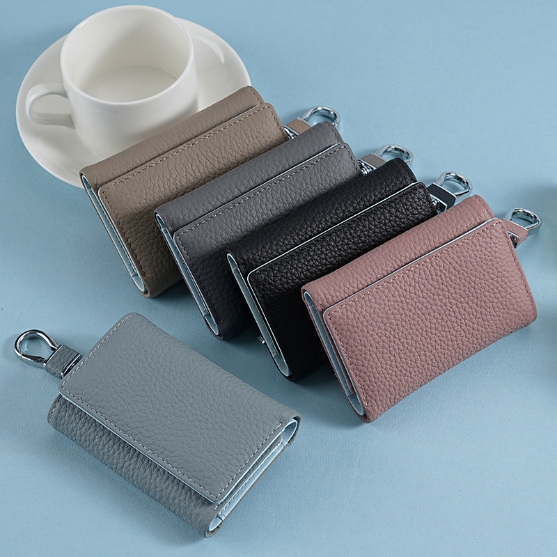 New Genuine Leather Key Bag Wallet One-piece Folding Wallet Top Layer Cowhide Men's and Women's Waist Hanging Buckle Home Lock Key Bag