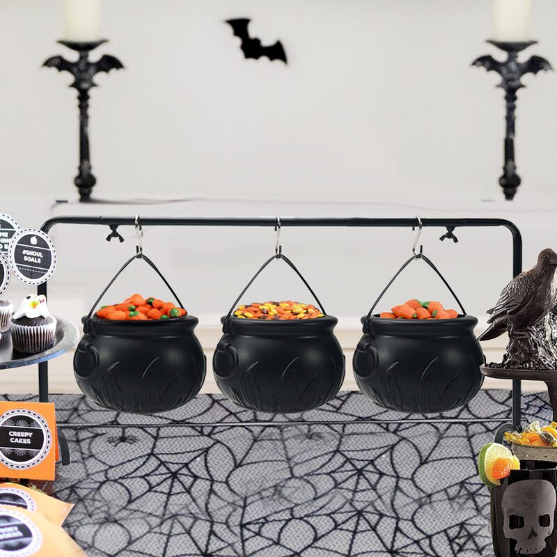 ハロウィーンパーティー装飾3点セット魔女大鍋棚に野菜ボウル黒プラスチックキッチン装飾|undefined