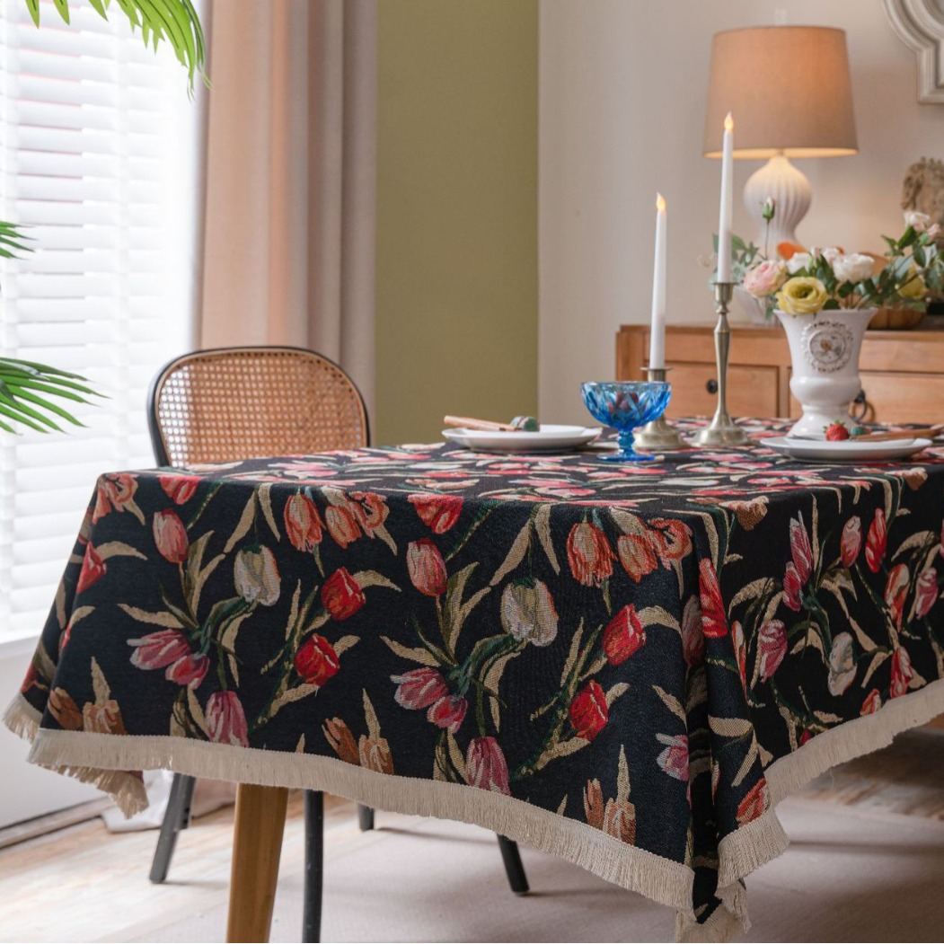 Imaki Rhyme American Tablecloth Tulip Jacquard Tablecloth Bohemian Thick Tablecloth Factory Direct Supply