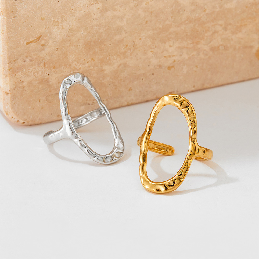 13g Weight 0.03µm-0.05µm Gold Plating Thickness PVD Coated Gold Plating Process PVD Coated Real Gold Plated Oval Stainless Steel Retro Waterproof Non Tarnish Open Ring