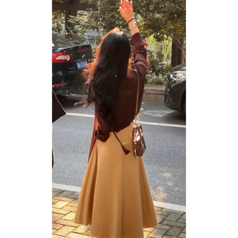 秋季一整套穿搭女气质宽松飘带显瘦衬衫垂感高腰半身裙两件套装潮|undefined