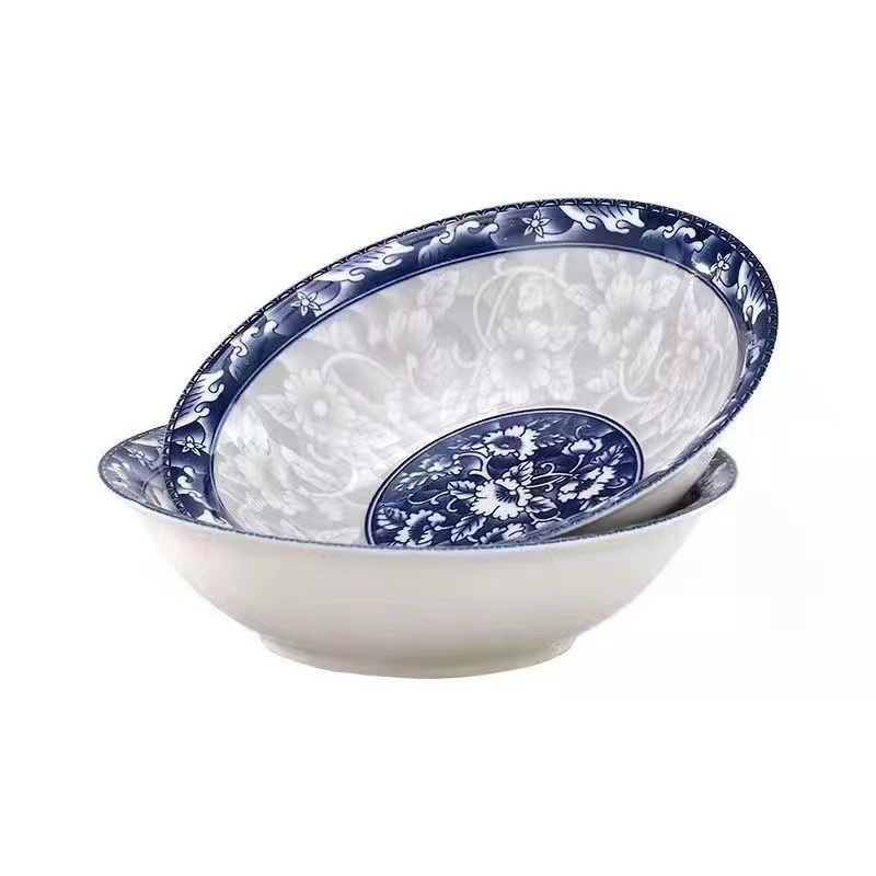 青花磁器の碗のホテルの食器の業務用の碗の大きい碗の食事の碗の闘う碗のスープの碗の陶磁器の小さい顔の碗の青い花の焼きそばの碗|undefined