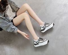 松糕厚底休閒真皮單鞋小白鞋子女2023春秋新款內增高7CM網紅百搭