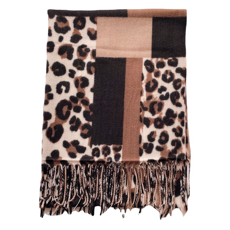Bufanda a cuadros con estampado de leopardo de estilo europeo y americano para mujer Otoño e Invierno mid-Length moda suave estampado de Cachemira-como bufanda chal