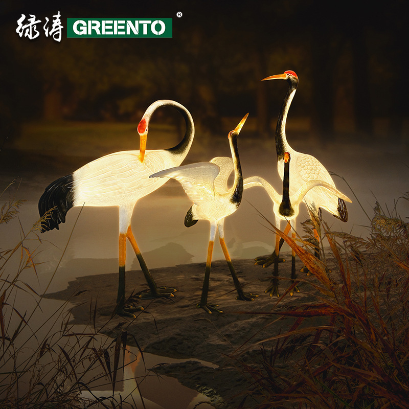 LED crane animal modeling lamp resin glass cave outdoor luminous square lawn lighting landscape decorative lamp