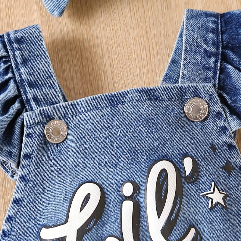 Denim suspenders, bodysuit