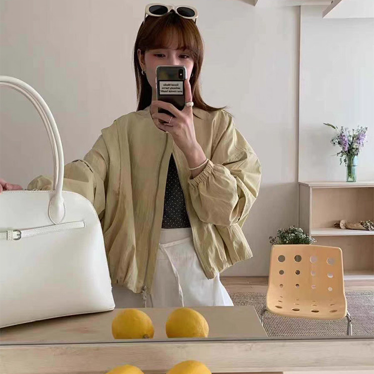 Round Neck Simple Loose Short Jacket Women's 2025 Spring and Autumn New Thin All-match Baseball Jacket Top