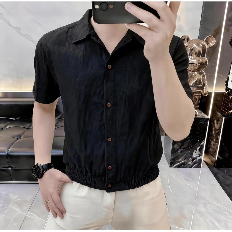 Designer Men's Summer New Fashion Stylish Drapey High-End Silky Versatile Cool Short-Sleeve Classic Shirt