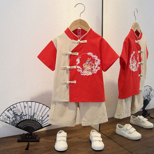 Children's summer boys and girls Hanfu Tang suit Republic of China style antique suit primary school students and toddlers retro performance costumes