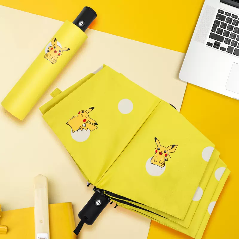新款儿童可爱卡通皮卡丘黑胶遮阳伞防晒伞学生便携折叠晴雨伞批发