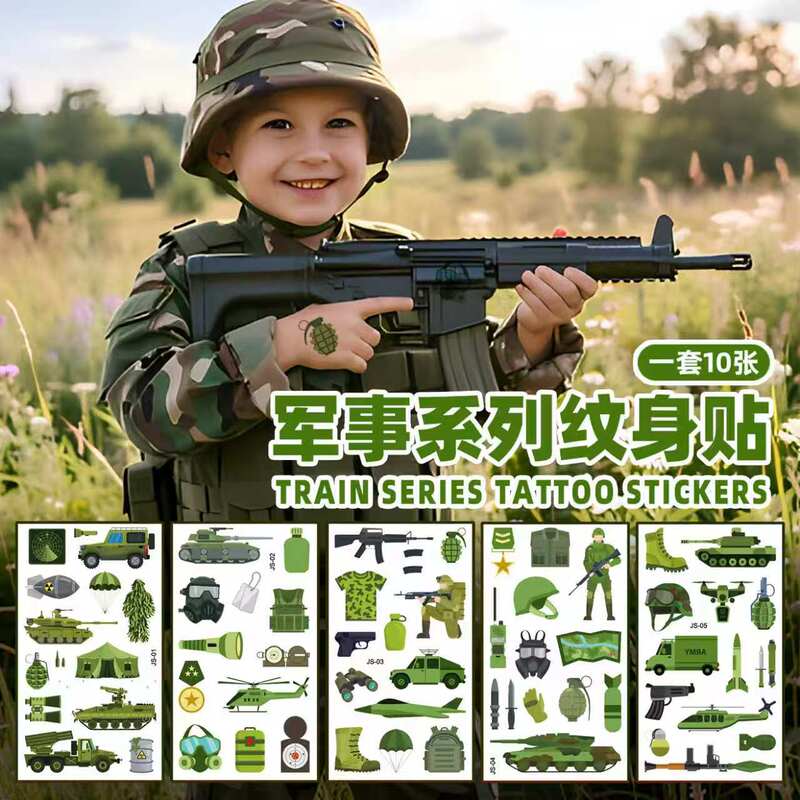 Cross-border new military cartoon children's tattoo stickers personalized tattoo airplane tank temporary stickers