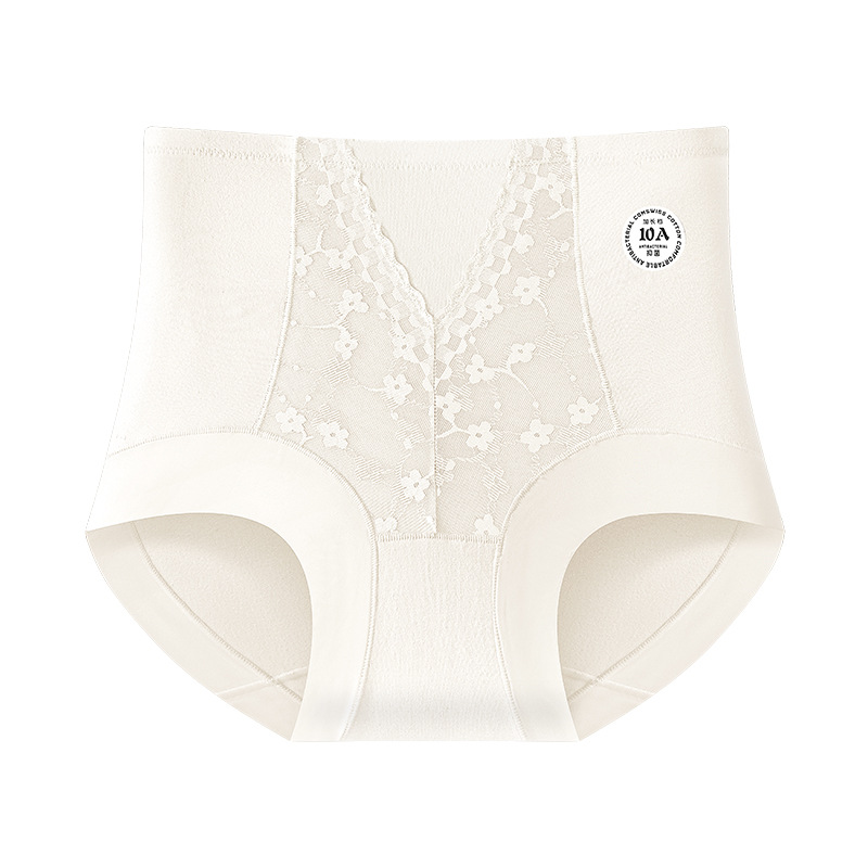 Pantalones de abdomen de algodón de cintura alta de encaje Jacquard sin marcas 10A antibacterianos alargados de algodón entrepierna de ángulo plano de mujer