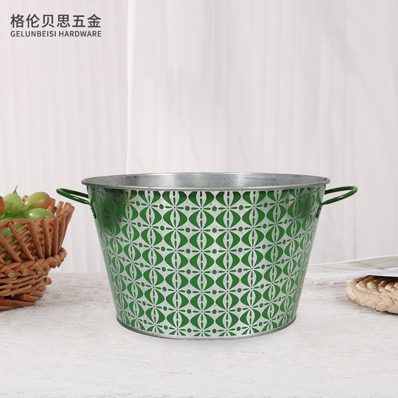 敞口原色印刷冰桶双提边啤酒红酒桶不锈钢包边酒吧KTV清吧储藏桶