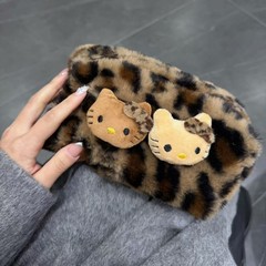 インスタ風ヒョウ柄キティぬいぐるみ化粧ポーチ、女性用トラベルハンドバッグ、洗面用具入れ、大容量収納バッグ、インスタトレンド商品
