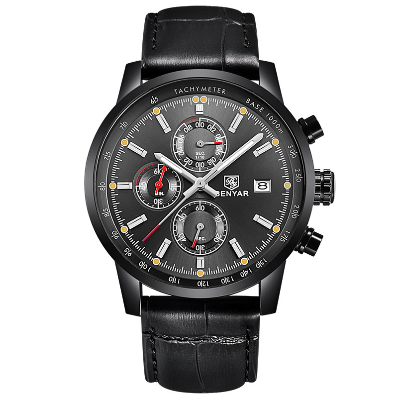 BENYAR Binya reloj de los hombres de moda multi-funcional calendario impermeable Cinturón Reloj de los hombres correa de acero reloj casual 5102