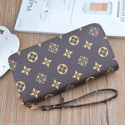 New Wallet Women's Long Double Zipper Clutch Fashion Printed Large Capacity Double Layer Wallet Coin Mobile Phone Bag