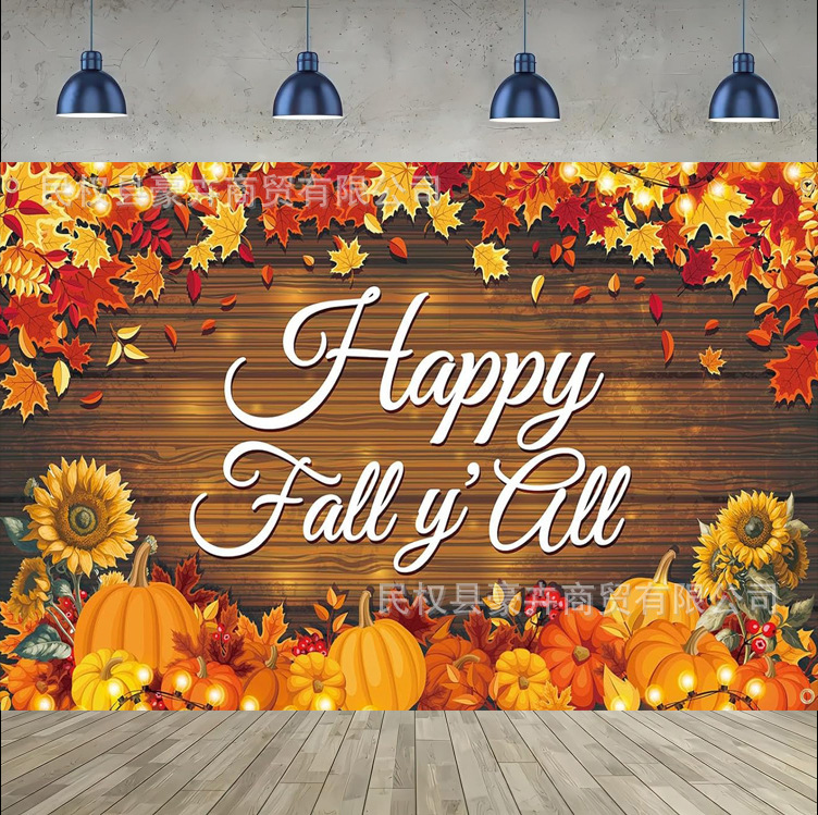 Amazon Hot Selling Autumn Maple Leaf Pumpkin Photography Background Cloth New Decorative Party Photo Banner Supplies Props