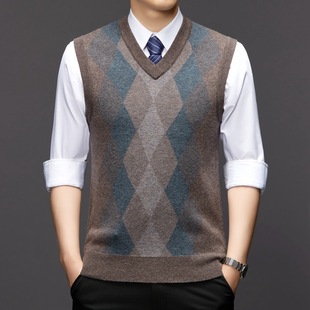 Autumn and Winter Sweater Vest Men's V-neck Sleeveless Vest 100 Pure Wool Sweater Casual Dad's Cashmere Warm Pullover