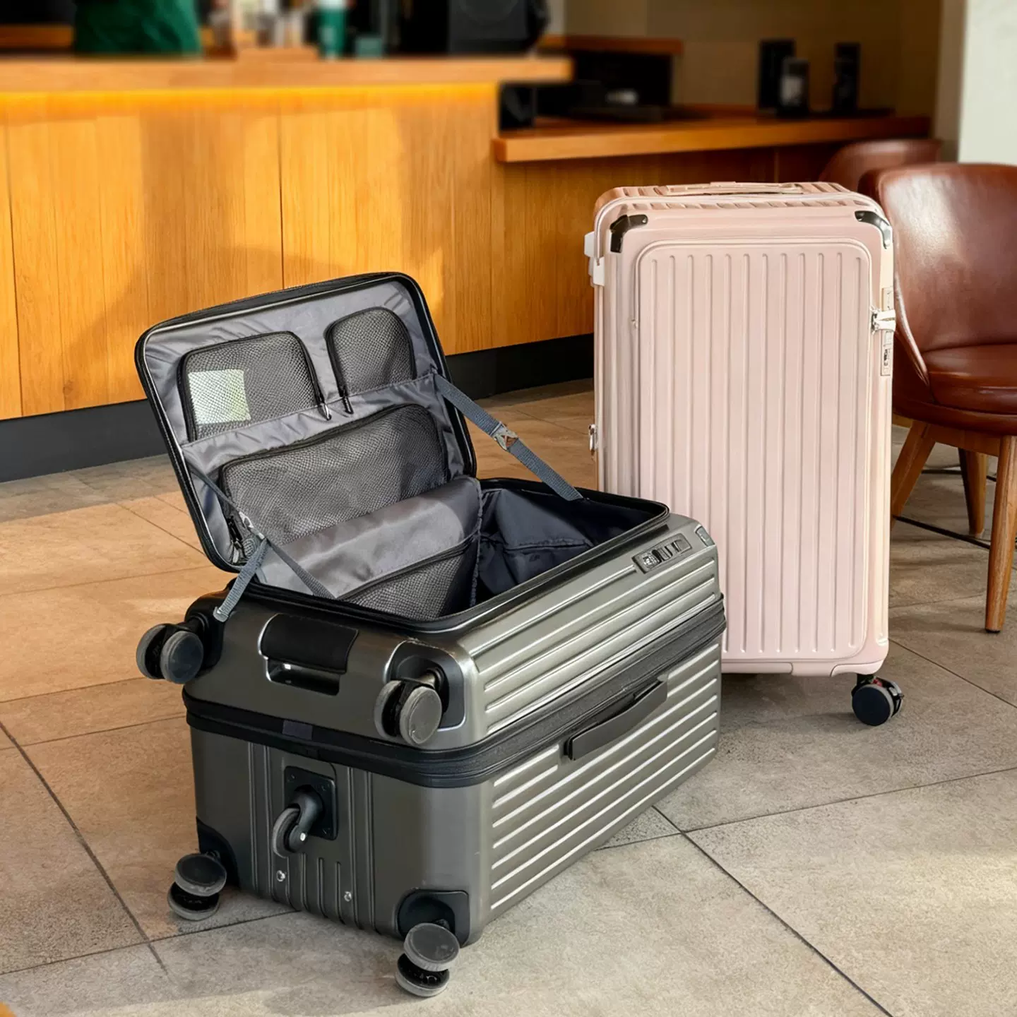 侧开口五轮行李箱大容量托运拉链旅行箱新款可扩展拉杆箱结实耐用