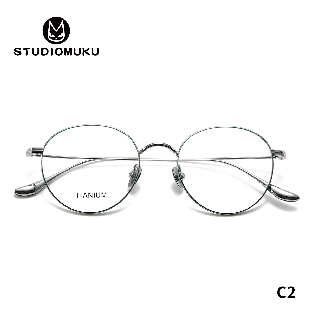 STUDIOMUKU gafas de madera cool, marco redondo de la juventud nacional, marco de gafas de titanio puro, el temperamento de la literatura y el arte, el marco de gafas versátil