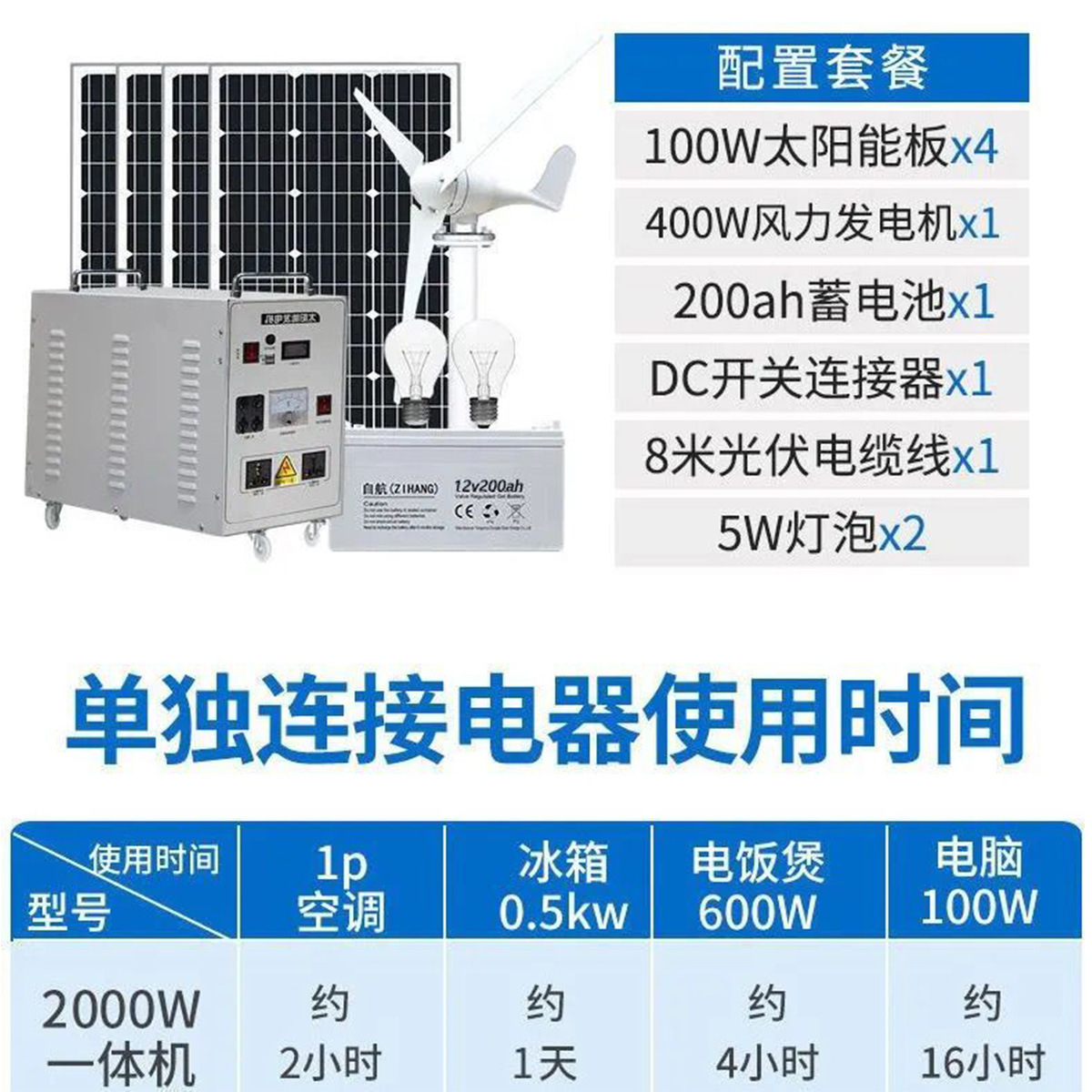风力发电机 光伏电池板 单晶硅太阳能板水平轴风力发电机一体机