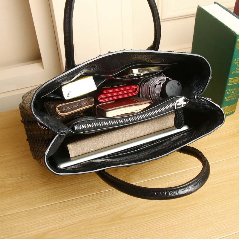 New Genuine Leather Women's Handbag Large Capacity Crocodile Embossed Garden Bag Banquet Bag Fashion Business Trendy Messenger Bag - Thumbnail 5