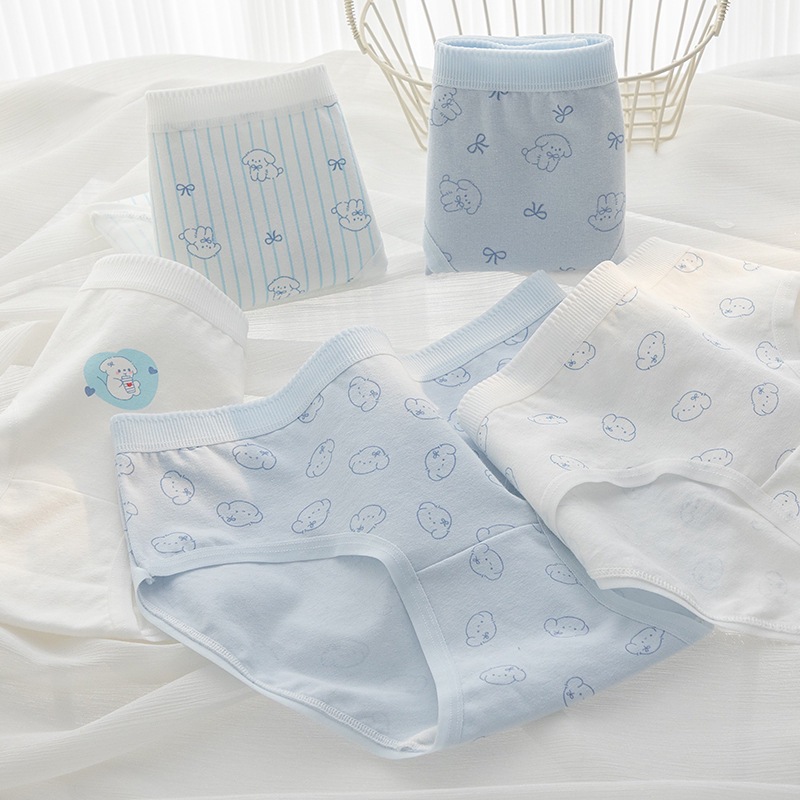 10A Antibacterial Pure Cotton Crotch Cute Blue Cartoon Girl Underwear Women's Mid-Waist Breathable Mid-Waist Student Briefs