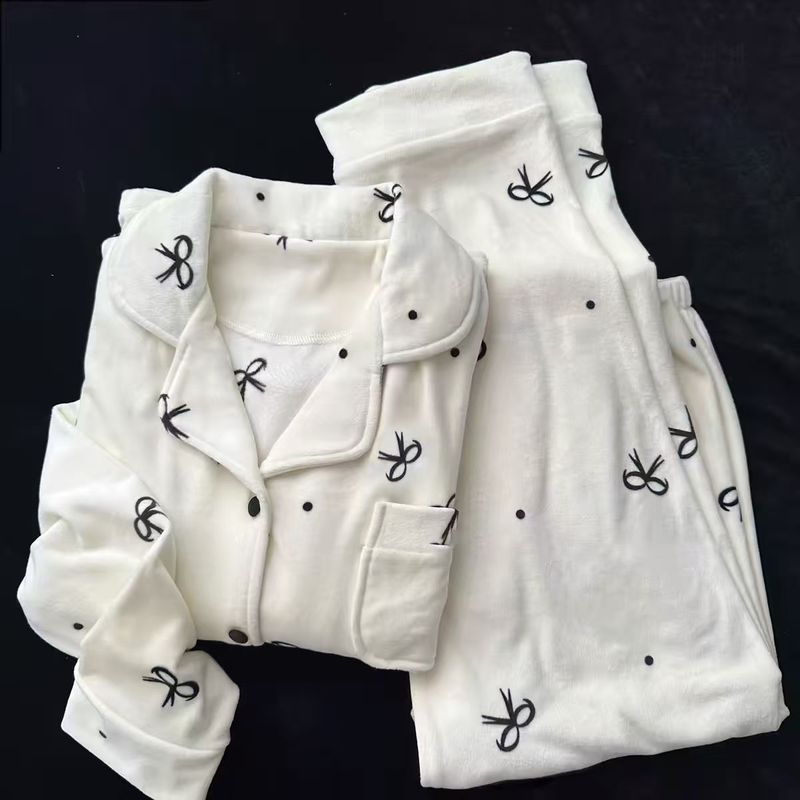 新款波点睡衣女秋冬季保暖德绒两件套韩版甜美公主风可外穿家居服|undefined