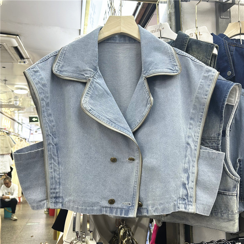 Retro cremallera vaqueros abrazadera de caballo chaqueta de primavera 2024 nuevo corto suelto sin mangas chaleco de moda image 2