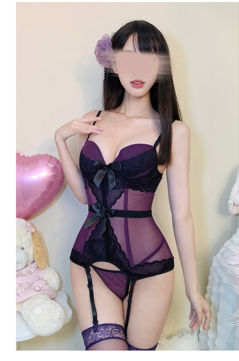 Kimono-Style Lingerie Costume Set with Fish-Bone Waist Sling and Stockings — detail image 8