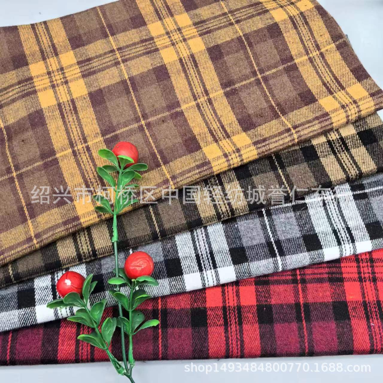 斜纹法兰绒格子布色织衬衫磨毛布衬衫外套连衣裙半身裙格子布现货