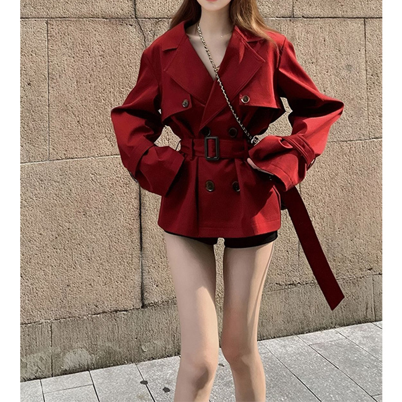 2026 Spring and Autumn New Versatile Double-Breasted Long-Sleeve Loose Slimming Suit Collar Mid-Length Trench Coat for Women