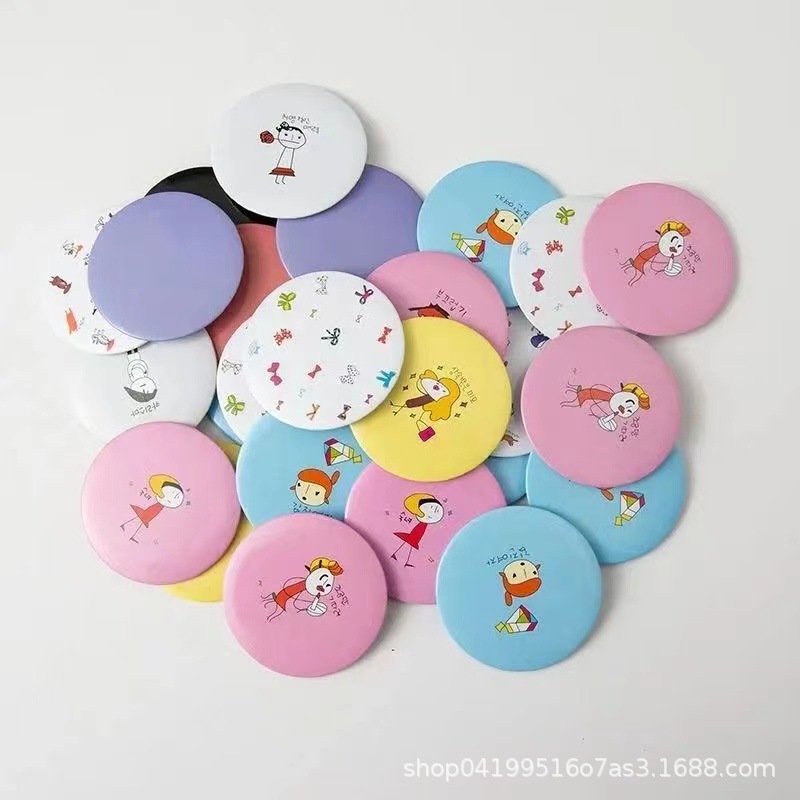 Cute small cartoon handheld round ultra thin mirror for students