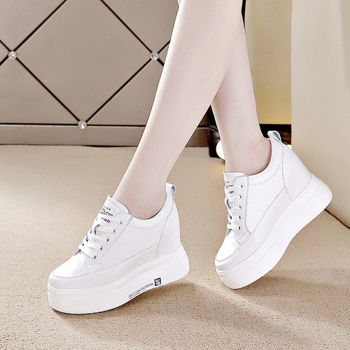 2024 Spring and Summer New Low-top Wedge Heel 10cm Increased Casual Thick-soled White Shoes for Women