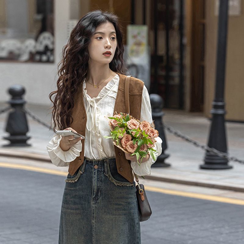 复古马甲女2025春秋新款韩版小众坎肩上衣设计感外搭短款无袖外套|undefined
