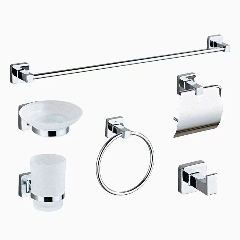 Cross-Border Exclusive Supply of Zinc Alloy Square Base Integrated Bathroom Towel Bar Set, 6-Piece Toilet Towel Rack Set