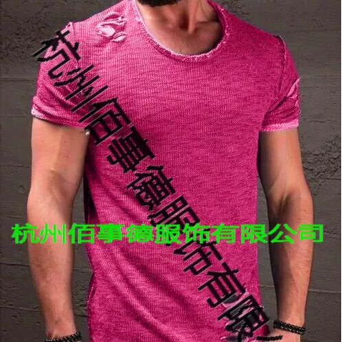 Summer New Men's Casual Fashion Short-Sleeved Ripped T-Shirt 5 Colors