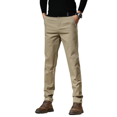 Men's Pure Cotton Casual Pants, Solid Color, New Khaki Color, High-End Straight Leg Pants, Spring Mid-Season Men's Long Pants