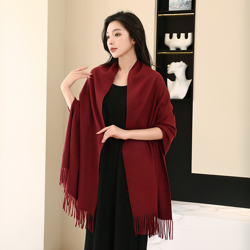 ウールスカーフ女性の冬のハイエンドカシミヤスカーフ多用途無地メンズショール韓国赤いスカーフ卸売|undefined